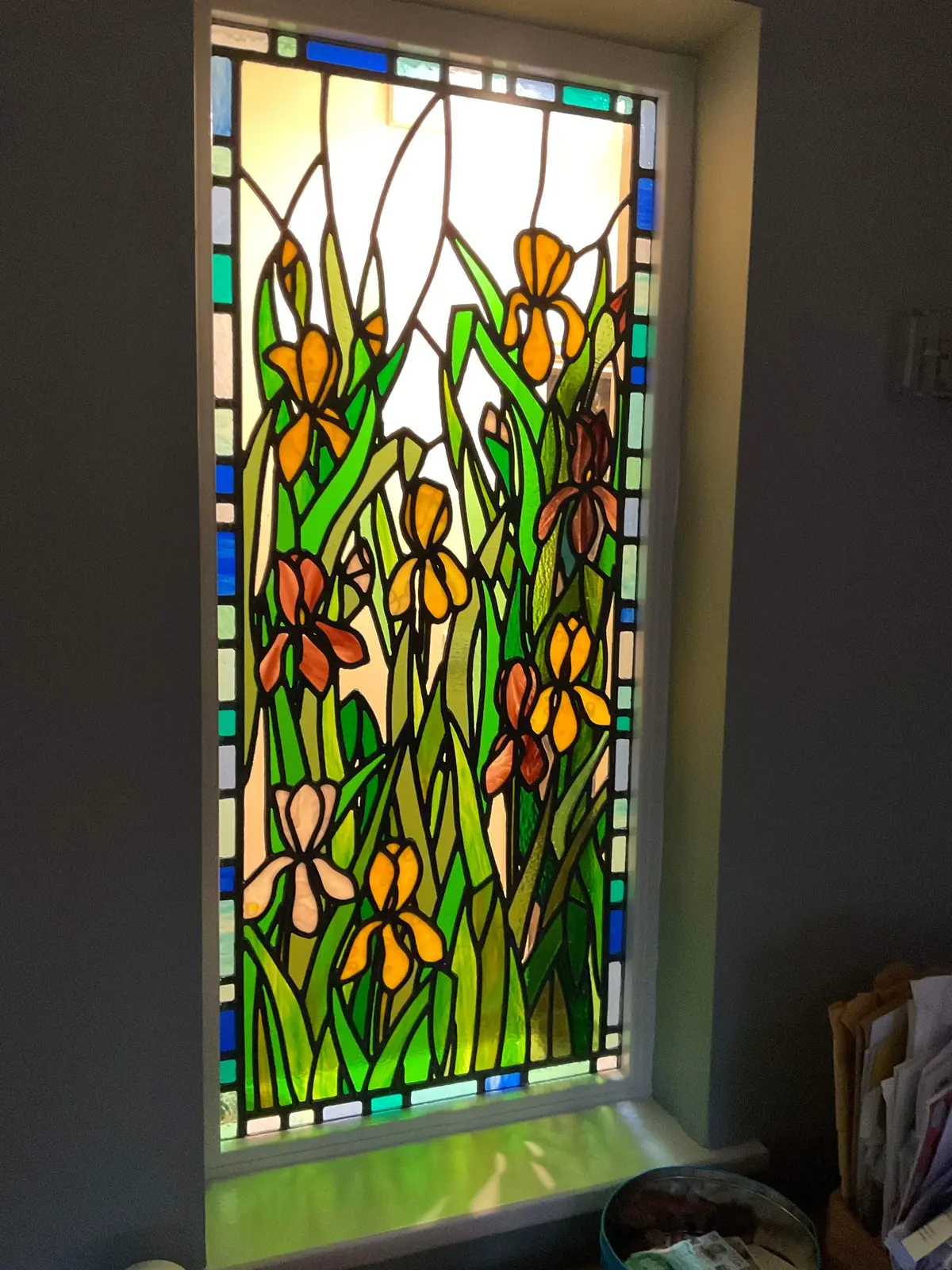 Three sizes of red fused glass electric lamps