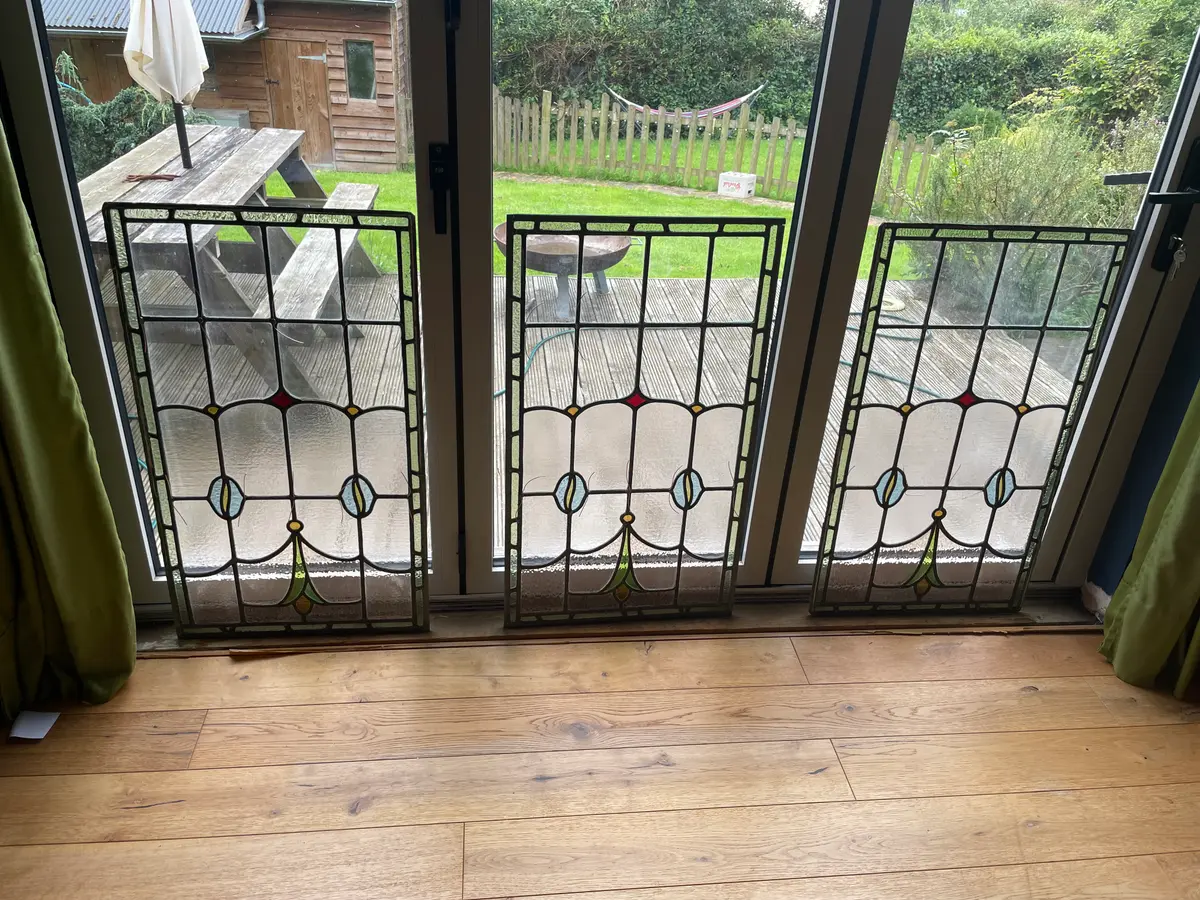 A cracked panel in a stained glass window