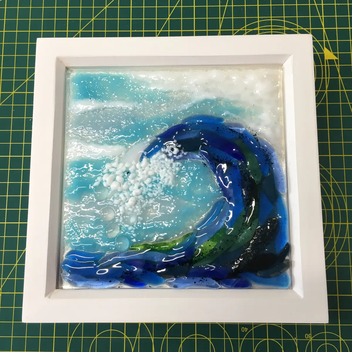 Closeup of colourful fused glassworks